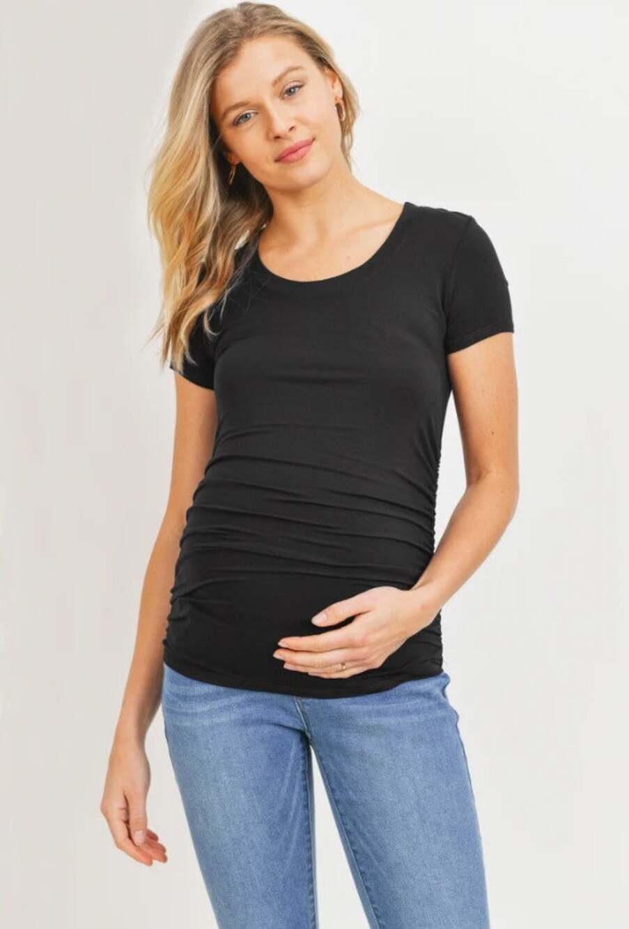 NWT Hello Miz Ruched Short Sleeve Sophisticated simple Maternity Top Black S